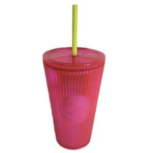Starbucks Pink Tumbler • Barbie Neon Pink Pleated Tumbler • 16oz • 2023